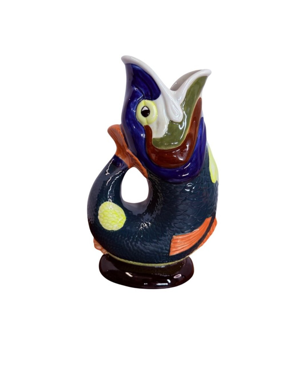 Vintage Wade Ceramics England Multicolor Gluggle Jug Fish Pitcher Gurgle Vase